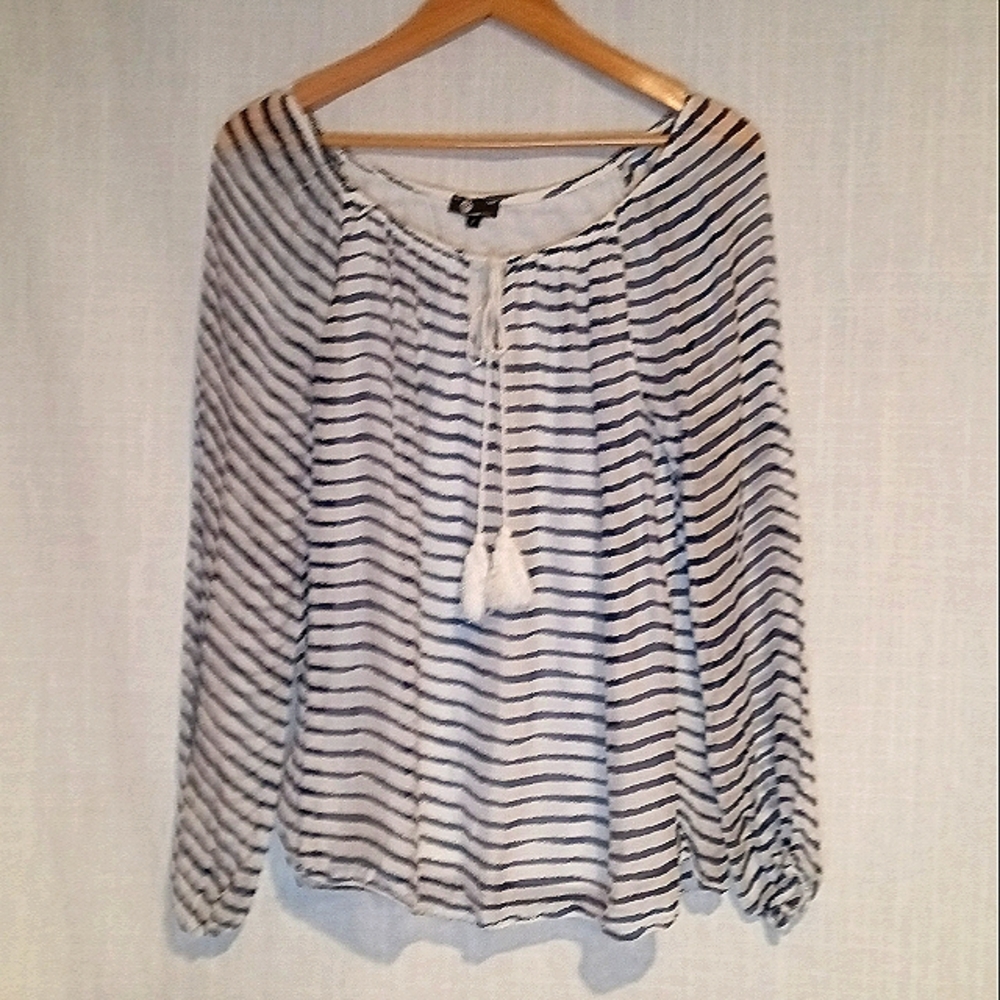M Made in Italy Silk & Viscose Organza Top Stripe Blouse Small